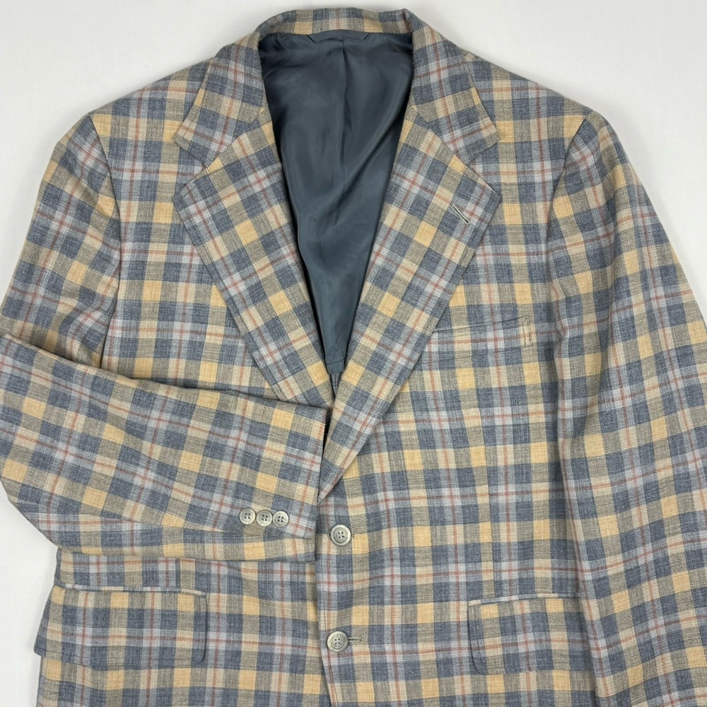VTG 80s/90s Jeremy Cobb Gun Club Check Plaid Wool/Silk Hopsack Sport Coat 46R